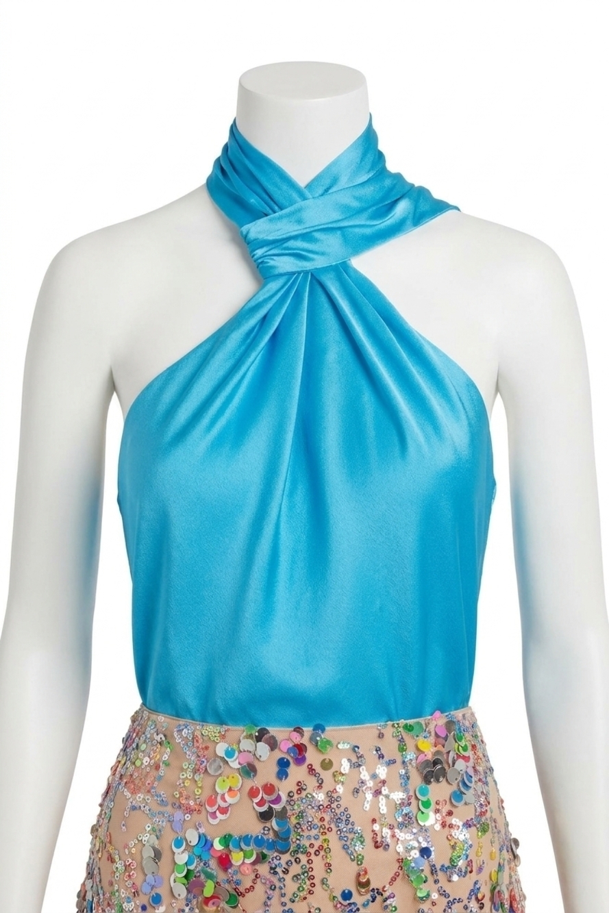 NEW MILLY jen satin top in sky blue